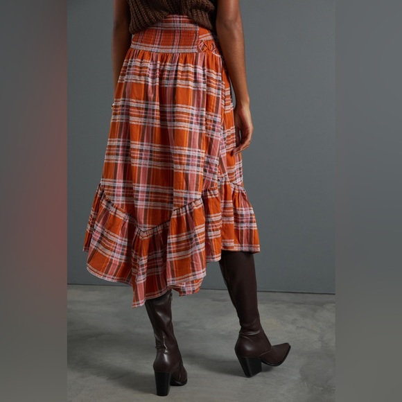 ✨ NWOT Anthropologie Plaid A-Line Midi Skirt Sz L - Picture 4 of 6